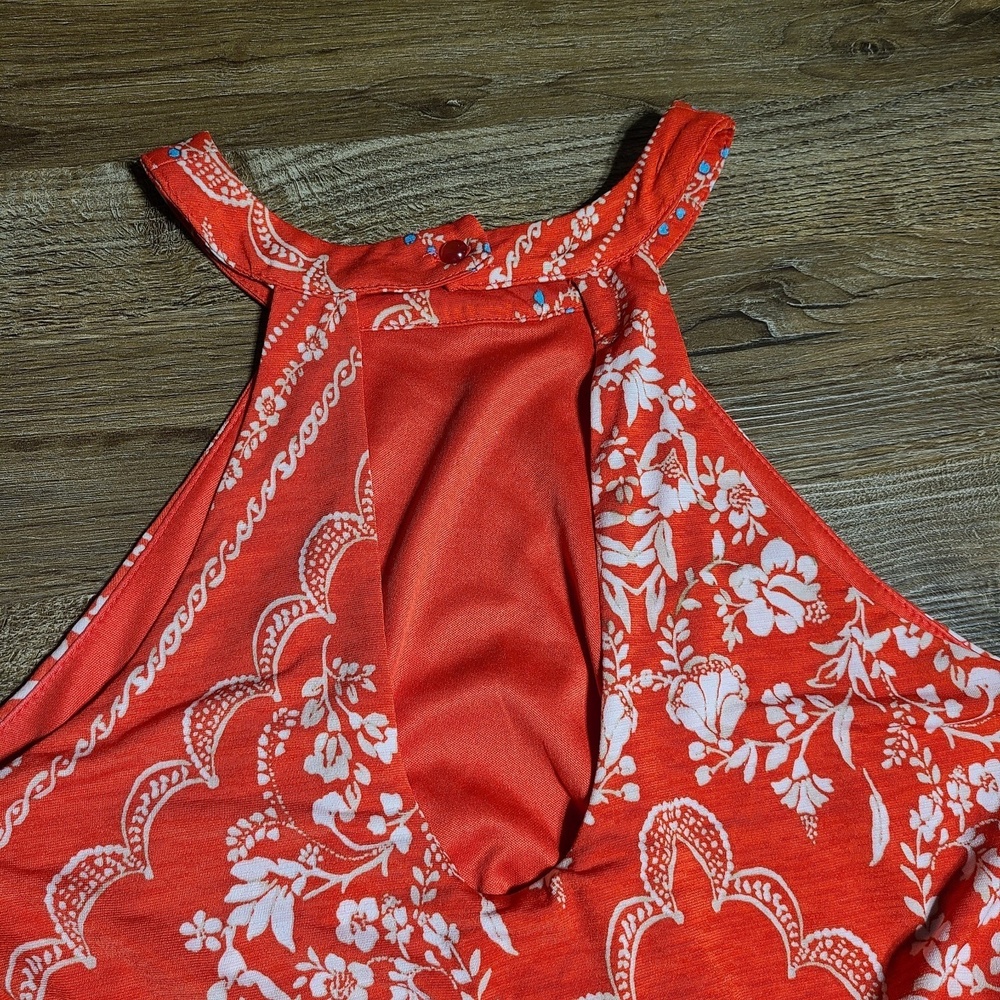 Three Pink Hearts XS Red Floral Halter Maxi Dress Boho High Neck Cutout Back... - Picture 10 of 10